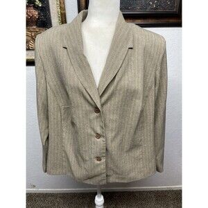 Sag Harbor Dress Woman Size 16W Beige/Tan/Cream Striped Blazer w/ Shoulder Pads